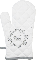 Set 2 manusi bucatarie termorezistente bumbac alb gri Catelus 18x30 cm 