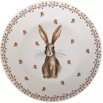 Set 4 farfurii portelan bej maro Iepuras 26x2 cm 