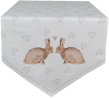 Traversa masa bumbac alb maro Iepurasi 50x160 cm 