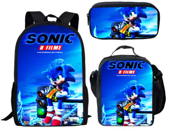 Set rucsac 3 piese pentru copii Sonic cu punga de creion si geanta de umar design 3D 