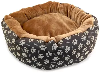 Culcus moale cu perna pentru caine/pisica culoare crem-maron impermeabil baza antiderapanta 50 cm 