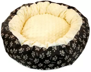 Culcus moale cu perna pentru caine/pisica Model Minky culoare galben impermeabil baza antiderapanta 50 cm 