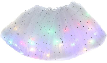 Fusta LED pentru Copii Flippy Tutu de Balet pentru Fetite cu Luminite Multicolore Incorporate Model Stelute 30 cm Lungime Alb 