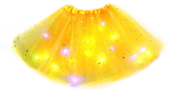 Fusta LED pentru Copii Flippy Tutu de Balet pentru Fetite cu Luminite Multicolore Incorporate Model Stelute 30 cm Lungime Galben 