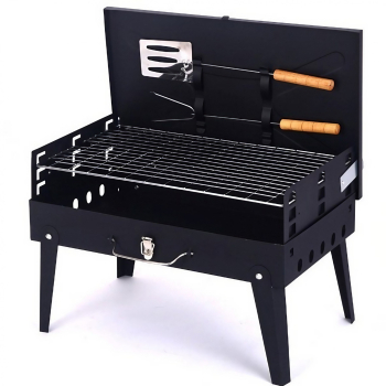 Gratar Portabil Flippy Pliabil Tip Servieta cu Accesorii pentru Gatit Incluse Confectionat din Metal 46x43x26 cm Negru 