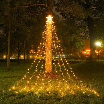 Instalatie luminoasa tip perdea pentru pomul de Craciun cu stea luminoasa 350 LED-uri incarcare solara interior/exterior lumina calda 