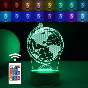 Lampa LED decorativa 3D Globul Pamantesc doua moduri de alimentare USB si baterii 20 cm inaltime din material acril si lumina multicolo 