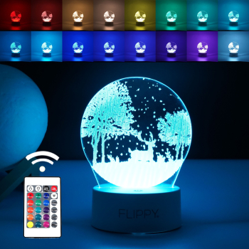 Lampa LED decorativa 3D Peisaj de iarna cu telecomanda doua moduri de alimentare USB si baterii 20 cm inaltime din material acril si l 