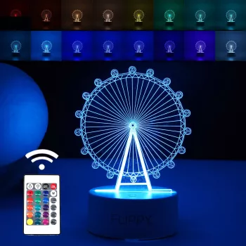 Lampa LED decorativa 3D Roata Panoramica cu telecomanda doua moduri de alimentare USB si baterii 20 cm inaltime din material acril si 