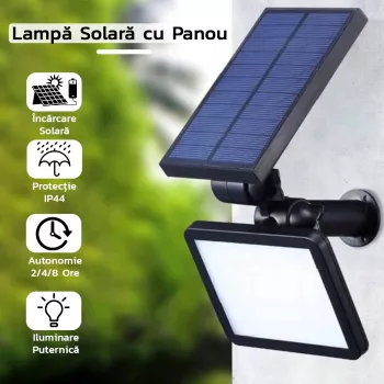 Lampa solara pentru terasa/gradina 48 de LED-uri cu 2 moduri de fixare senzor de lumina IP44 material ABS 5W 80 lm 26.5 cm x 14 cm 