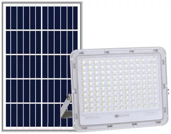 Proiector LED cu Panou Solar Senzor de lumina Waterproof 100W 23x18 cm suport U inclus panou afisaj nivel baterie telecomanda 220V 