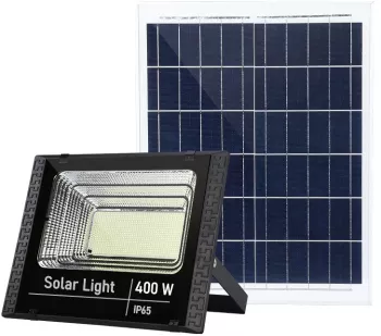 Proiector LED SMD 400W cu incarcare solara panou solar cu telecomanda suport prindere material ABS 12AH 473 LED-uri 969Lm 20x15 cm 