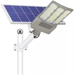 Lampa solara stradala pentru curte sau strada cu trei grile finisaj mat rezistent la apa montare prin fixare senzor lumina baterie d 