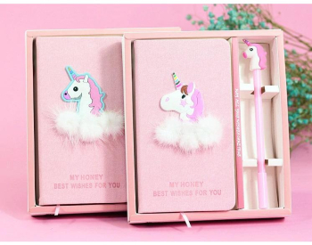 Set Cadou pentru Copii Caiet cu Unicorn finisat cu piele ecologica + Pix cu Unicorn 