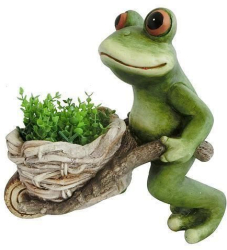 Decoratiune gradina ceramica broasca cu roaba 31.5x20x34 cm 