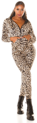 Trening dama Leo cu maneca lunga si pantalon lung animal print leopard poliamida L-XL bej cu negru 