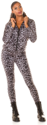 Trening dama Leo cu maneca lunga si pantalon lung animal print leopard poliamida L-XL gri cu negru 