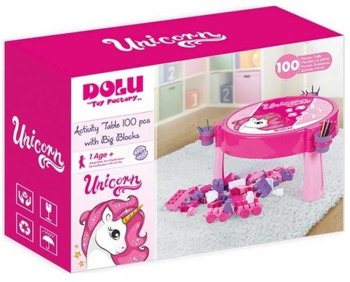 Masuta activitati Roz - Unicorn + 100 cuburi JUMBO - DOLU 