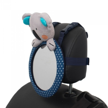 Oglinda retrovizoare Olmitos pentru supravegherea bebelusului in masina cu jucarie de plus Koala Dark Blue atasata dimensiuni 21.5x31 cm 