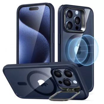 Husa pentru iPhone 15 Pro - ESR Classic Hybrid HaloLock Kickstand - Clear Dark Blue 