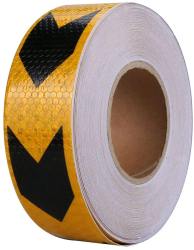 Banda reflectorizanta adeziva tip fagure - SAGEATA NEGRU-GALBEN rola 5cm x 25m 