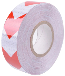 Banda reflectorizanta adeziva tip fagure - SAGEATA ROSU-ALB rola 5cm x 25m