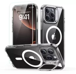 Husa pentru iPhone 16 Pro Max + Folie - ESR Classic Hybrid HaloLock Kickstand - Clear 