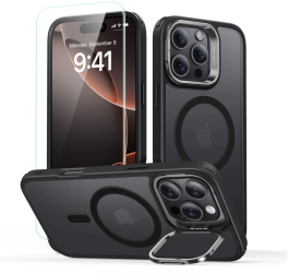 Husa pentru iPhone 16 Pro Max + Folie - ESR Classic Hybrid HaloLock Kickstand - Frosted Black 