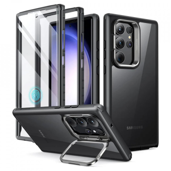Husa pentru Samsung Galaxy S23 Ultra + Folie - ESR Shock Armor Kickstand - Clear Black 