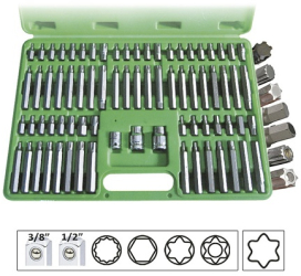 TRUSA SPECIALA CAPETE SURUBELNITA 74 PIESE PENTRU SURUBURI RIBE 12 FETE TORX HEXAGONAL JBM 