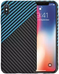 Husa pentru iPhone X / iPhone XS - Techsuit Carbonite FiberShell - Blue Pulse