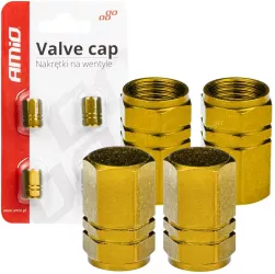 Set 4 capacele auto pentru ventil din aluminiu model Hexagon culoare Galben 