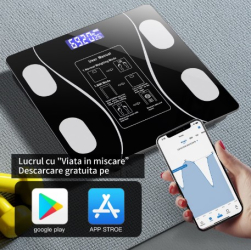 Cantar corporal inteligent cu aplicatie telefon electronic sticla Securizata design elegant Smart afisaj LCD 