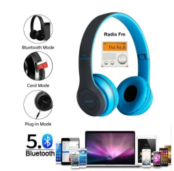 Casti audio P47 wireless Bluetooth cu radio si MP3 Albastru/Gri