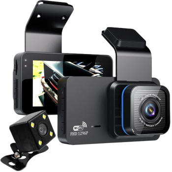 Camera Auto de bord DVR Wi-Fi Full HD 1296P Vichema® fata si spate Display IPS 3 inch Senzor-G Camp vizual 170° Detector mis
