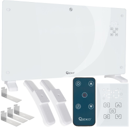 Convector alb din sticla cu afisaj LCD telecomanda si Wi-fi 2500 W Geko G80446