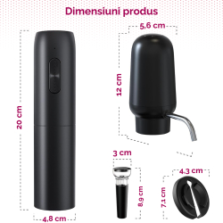 Tirbuson electric automat pentru vin reincarcabil Set 4 in 1 aerator si dozator de vin electric accesoriu taiat sigiliu sticla dop stic 