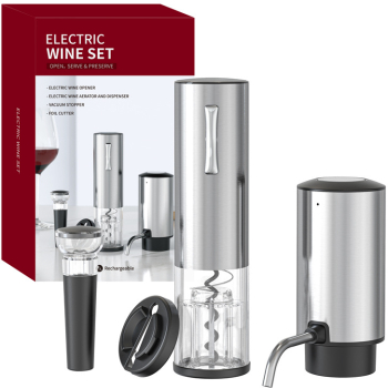 Tirbuson electric automat reincarcabil Set 4 in 1 aerator si dozator de vin electric accesoriu taiat sigiliu sticla dop sticla vin cu p 