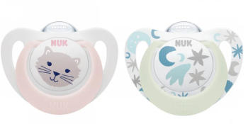 Suzeta Nuk Star Day & Night Silicon 0-6 luni M1 Roz Set 2 Bucati 