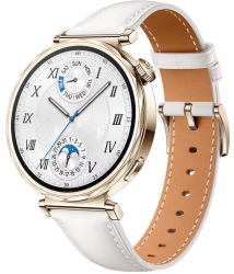 SmartWatch Huawei Watch GT 5 41mm Pale Gold Stainless Steel curea White Composite Leather