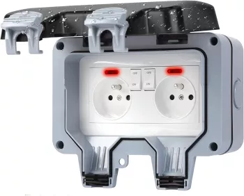 Priza dubla pentru exterior Mmgoqqt Waterproof Gri/Alb 