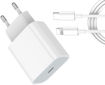 Set Incarcator SvodMedia® Compatibil cu iPhone USB-C 20W Fast Charger si Cablu USB-C Lightning Compatibil cu iPhone 14 / 13 / 12 / 11 