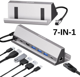 Docking Station EOKEX pentru Steam Deck 7in1 Plug and Play 4K60Hz HDMI 2.0 Gigabit Ethernet Port 100W Power Delivery 1x USB-C PD 1x 4