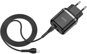 Incarcator Priza 2xUSB-A 12W 2.4A + Cablu Lightning 1m Hoco Aspiring N4 Black 