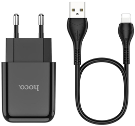 Incarcator USB-A 10W 2.1A + Cablu Lightning Hoco Vigour N2 Black 