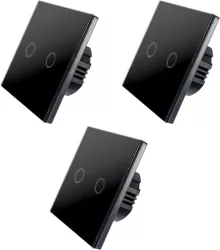 Set 3 Intrerupatoare duble cu touch Brius&trade cu nul sticla securizata ignifug indicator LED noapte/zi rezistent la zgarieturi si an 