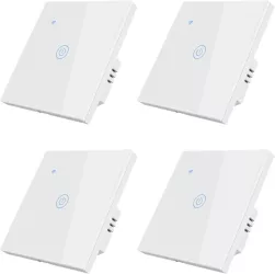 Set 4 Intrerupatoare inteligente simple cu touch Brius&trade Wi-Fi nul sticla securizata LED noapte/zi Tuya Life Smart compatibil Am 