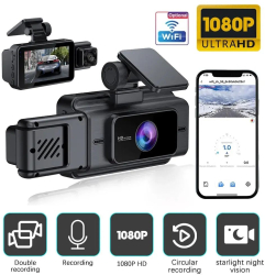 Camera Auto de Bord cu 3 Canale ClearView Vichema WI-FI Ecran IPS 3 inchi Full HD Vedere de Noapte Rezolutie 1080p Negru 