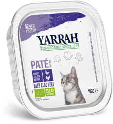 Hrana umeda bio pentru pisici pate cu carne de pui si curcan cu aloe vera 100g Yarrah 