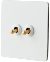Intrerupator metalic RetroSwitch Elite Mat - Comutator de Lux cu Finisaj Alb Mat si Detalii Aurii 2 Gang 2 Way